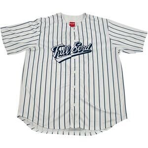 Men's White Blue Pinstripe 2020 Full Send Button Up Baseball Jersey XL Nelk Boys